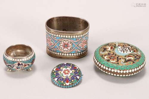 Four Russian Enamel Wares,