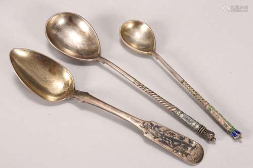 Three Russian Silver Spoons,