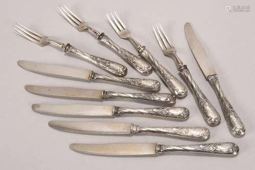 Part Set of Russian Silver Knives and Forks,