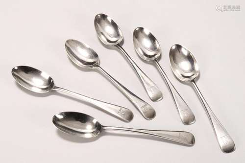 Six English Sterling Silver Tea Spoons,