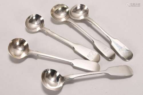 Five Victorian Sterling Silver Mustard Spoons,