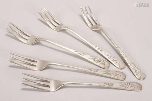 Five Chinese Export Silver Cake Forks,