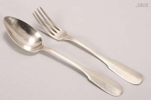 19th Century French Silver Spoon and Fork,