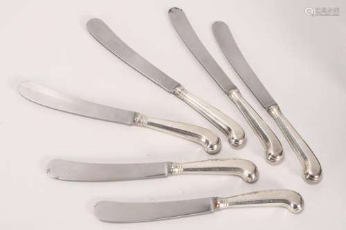 Six English Silver Plate Pistol Grip Knives,