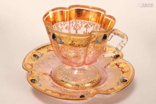 19th Century Moser Glass Teacup and Saucer,