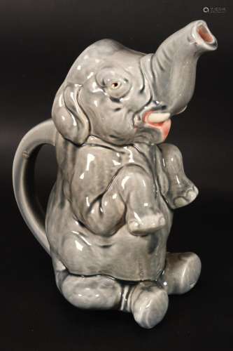 French Sarreguemines Majolica Elephant Jug,