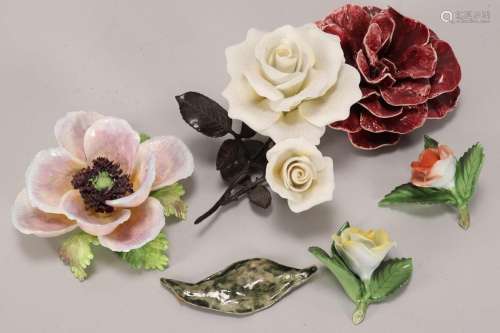 Five Assorted Porcelain Flowers,