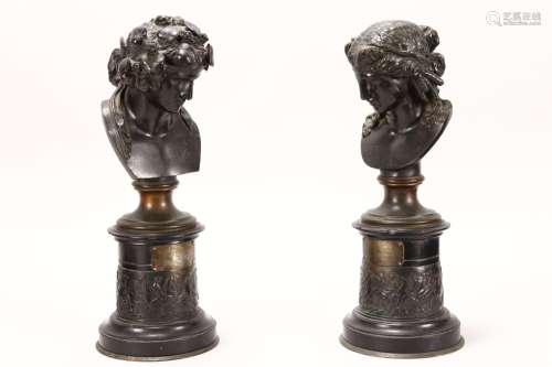 Pair of Good Mid 19th Century Bronze Busts on