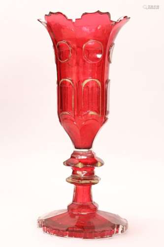Large Bohemian Red Glass Vase,