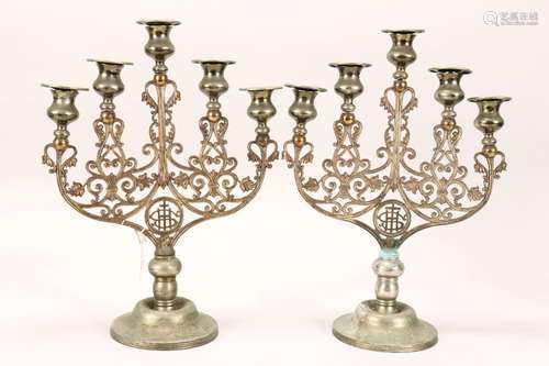 Pair of Silver Plate Five Candle Candlarbras,