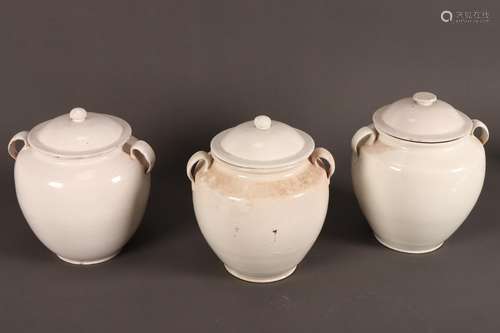 Three Large Provincial Style Kitchen Lidded Jars,