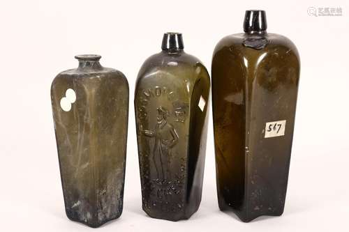 Three 19th Century Glass Gin Bottles,