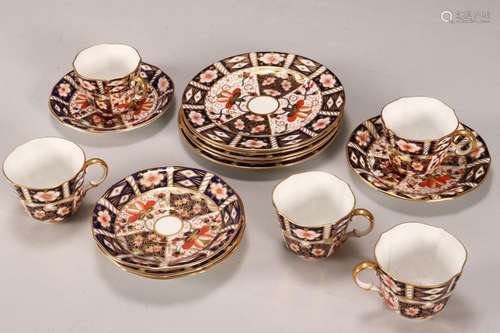 Set of Five Royal Crown Derby Imari Cups, Saucers