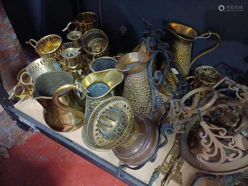 Shelf Lot of Brass Items,