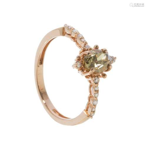 Ring in 14 kts. rose gold with Natural Fancy Greenish Brown ...