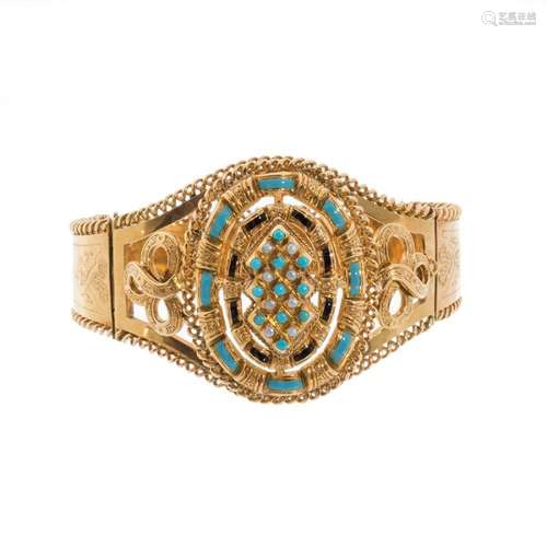 19th century bracelet. In 18 kt yellow gold. Oval frontis wi...