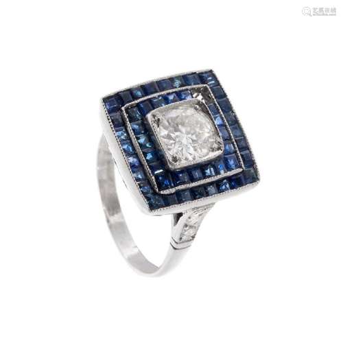 Art Deco style ring in platinum. Rectangular frontispiece wi...