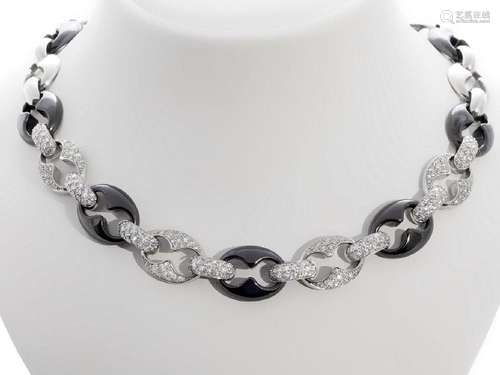 Necklace in 18k white gold, made up of hematite calabrotes a...