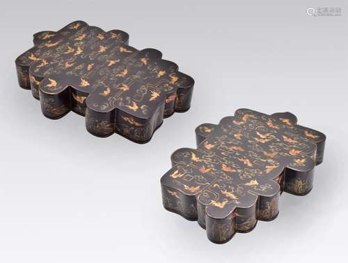 A PAIR OF CHINESE LACQUER ‘SHOU-CHARACTER’ BOXES AND COVERS,...