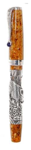 MONTEGRAPPA “ZODIAC” FOUNTAIN PEN. Yellow resin body with si...