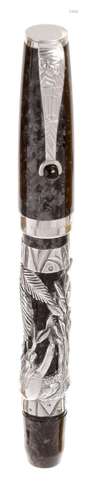 MONTEGRAPPA “ZODIAC” FOUNTAIN PEN. Black resin body with sil...