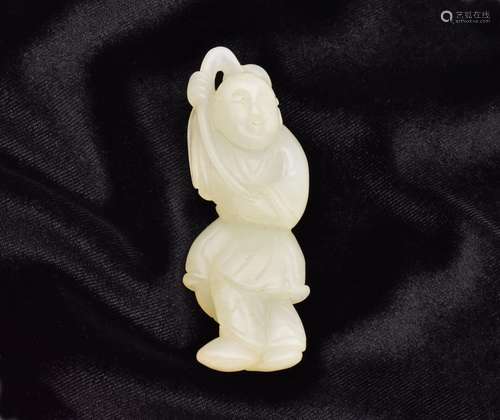 A CHINESE WHITE JADE BOY HOLDING A LOTUS, QING DYNASTY, 18TH...