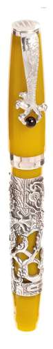 MONTEGRAPPA “ZODIAC” FOUNTAIN PEN. Yellow resin body with si...