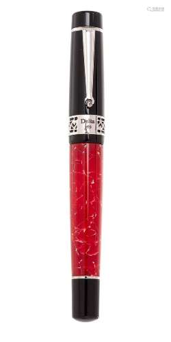 DELTA 365 MILLENIUM FOUNTAIN PEN. Red and black marbled resi...