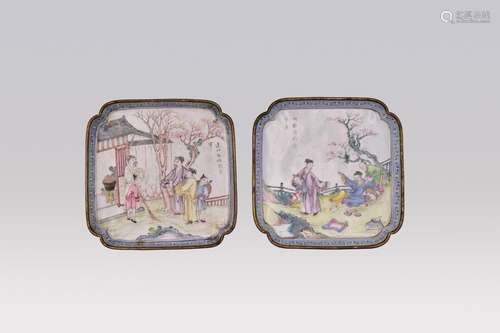 A PAIR OF CANTON ENAMEL DISHES, QING DYNASTY, QIANLONG PERIO...