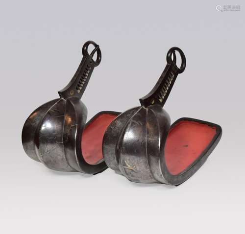 A PAIR OF JAPANESE ‘SAMURAI’ SILVER-INLAID IRON AND LACQUER ...