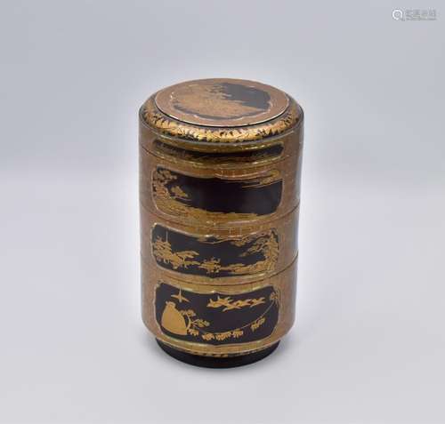 A JAPANESE LACQUER THREE-TIERED FOOD CONTAINER (JUBAKO), EDO...