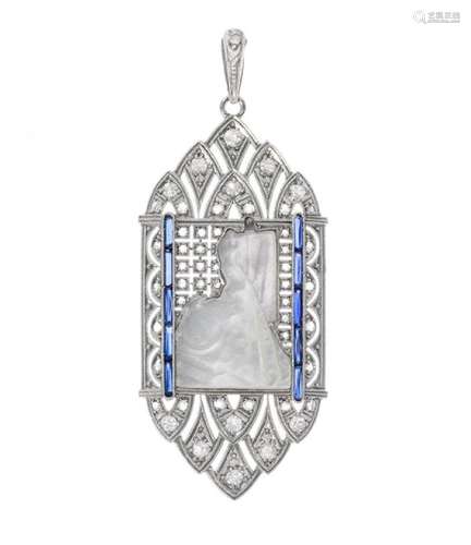 Art Deco platinum pendant, 1920s-30`s. Medal-shaped model, w...