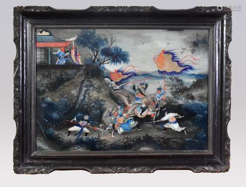 A PAIR OF CHINESE EXPORT REVERSE GLASS PAINTINGS, QING DYNAS...