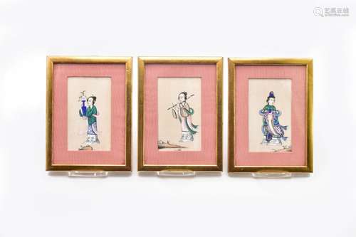 A SET OF TWELVE CHINESE PITH PAPER PAINTINGS, SECOND HALF OF...