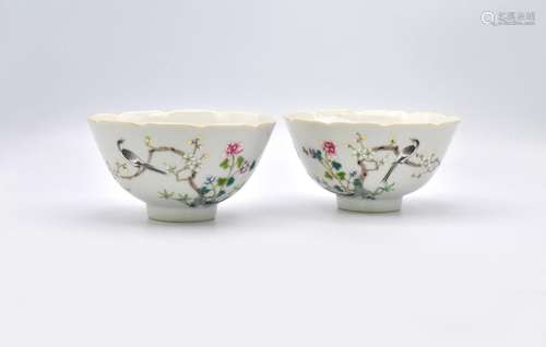 Ω A PAIR OF CHINESE `FAMILLE-ROSE` PORCELAIN FLOWER & MA...