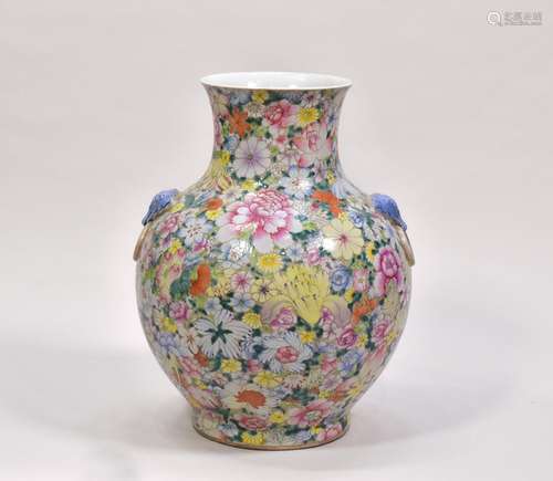 A LARGE CHINESE ‘FAMILLE-ROSE’ PORCELAIN MILLEFLEUR VASE, 20...