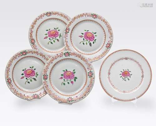 FOUR CHINESE EXPORT ‘FAMILLE-ROSE’ PORCELAIN ‘ADAM’S’ PATTER...