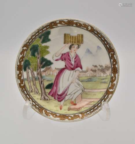 A SAMSON `FAMILLE-ROSE` PORCELAIN `EROTIC` SAUCER