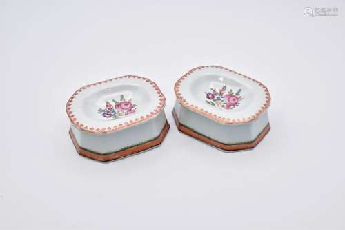 A PAIR OF CHINESE EXPORT ‘FAMILLE-ROSE’ PORCELAIN SALTS, QIN...