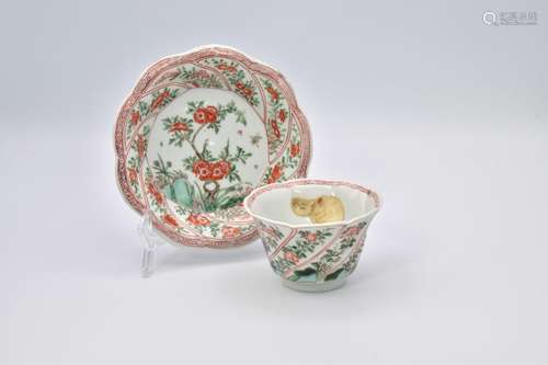 A CHINESE `FAMILLE-VERTE` PORCELAIN CUP AND SAUCER, QING DYN...