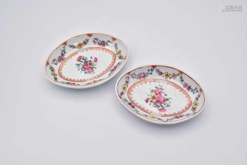 A PAIR OF CHINESE EXPORT ‘FAMILLE-ROSE’ PORCELAIN SPOON TRAY...