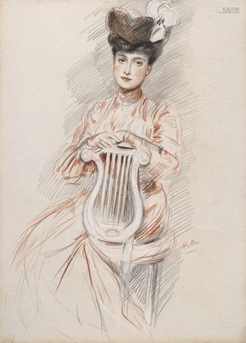 PAUL-CÉSAR HELLEU (VANNES 1859-1927 PARIS)Élégante à la chai...