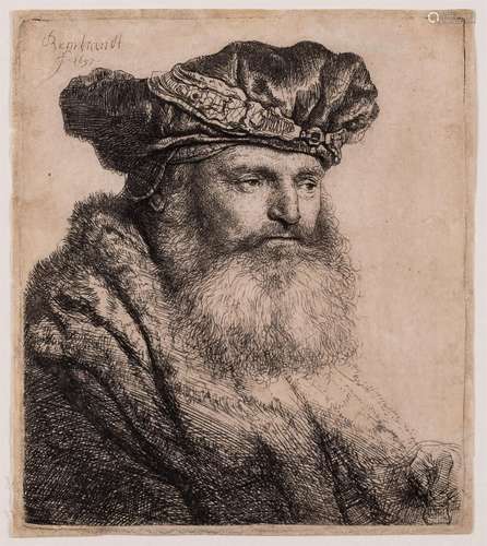 ‡ REMBRANDT VAN RIJN (DUTCH 1606-1669), BEARDED MAN IN A VEL...