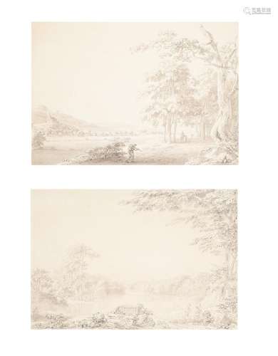 ANTHONY DEVIS (BRITISH 1729-1817), FIGURES RESTING BY A LAKE...