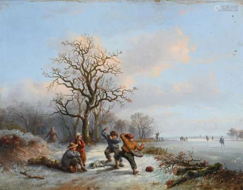 MARIE TEN KATE (DUTCH 1831-1910), CHILDREN PLAYING IN A FROZ...