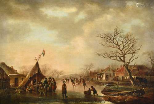 ANDRIES VERMEULEN (DUTCH 1763-1814), FIGURES SKATING IN A FR...