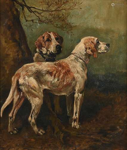 JOHN EMMS (BRITISH 1843-1812), A SEATED AND A STANDING HOUND