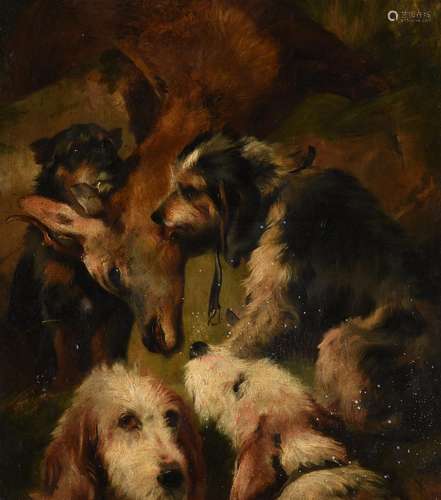 RICHARD ANSDELL (BRITISH 1815-1885), HOUNDS WITH A STAG