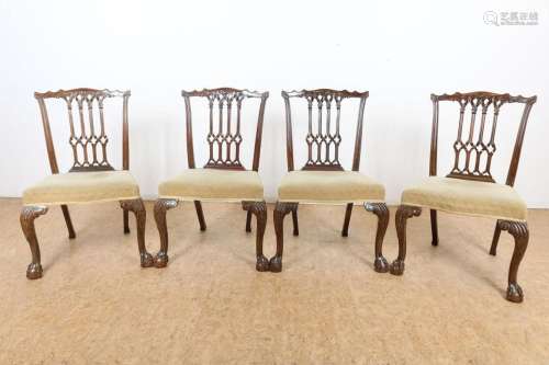 4 mahoniehouten Chippendalestijl stoelen