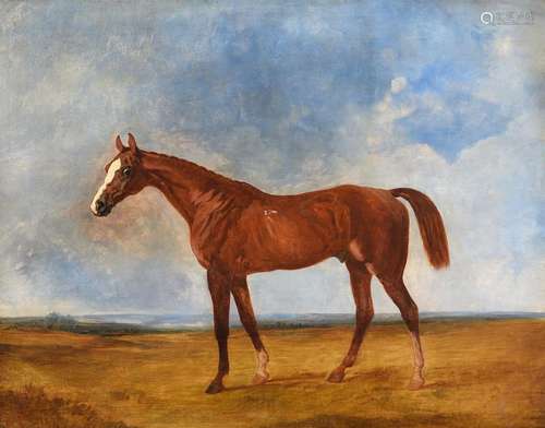 ABRAHAM COOPER (BRITISH 1787-1886), CHESTNUT RACEHORSE IN AN...